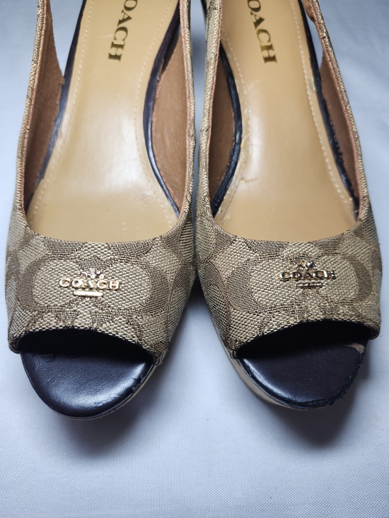 Coach Women's Slingback Wedge Sandals Tan Monogram Size 8 - Picture 6 of 15